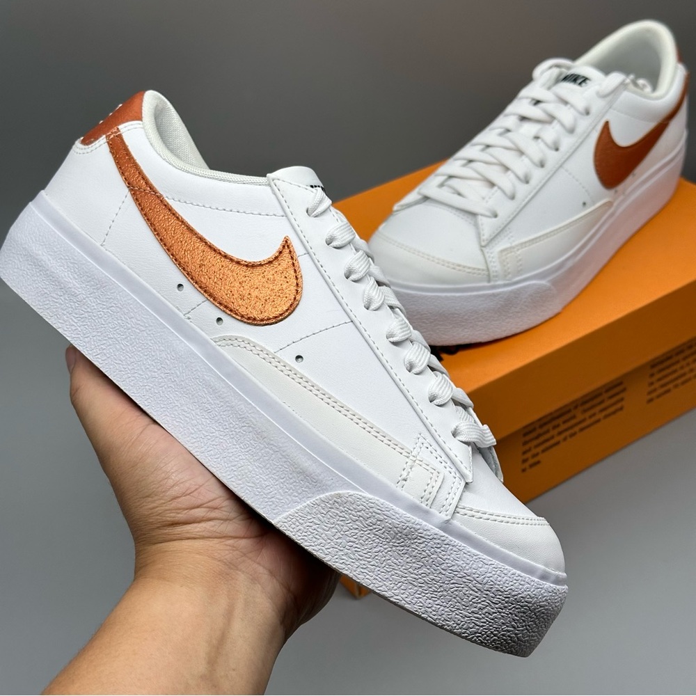 Size 9 Nike Blazer Platform Low White Metallic Copper Sneakers Women New